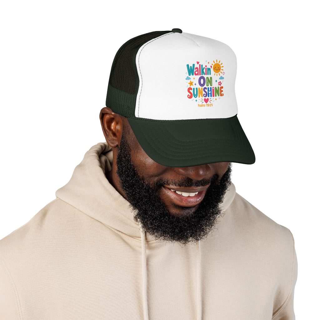 Walkin' on Sunshine Foam Trucker Hat — Retro Colorful Sunshine Design Psalm 118:24