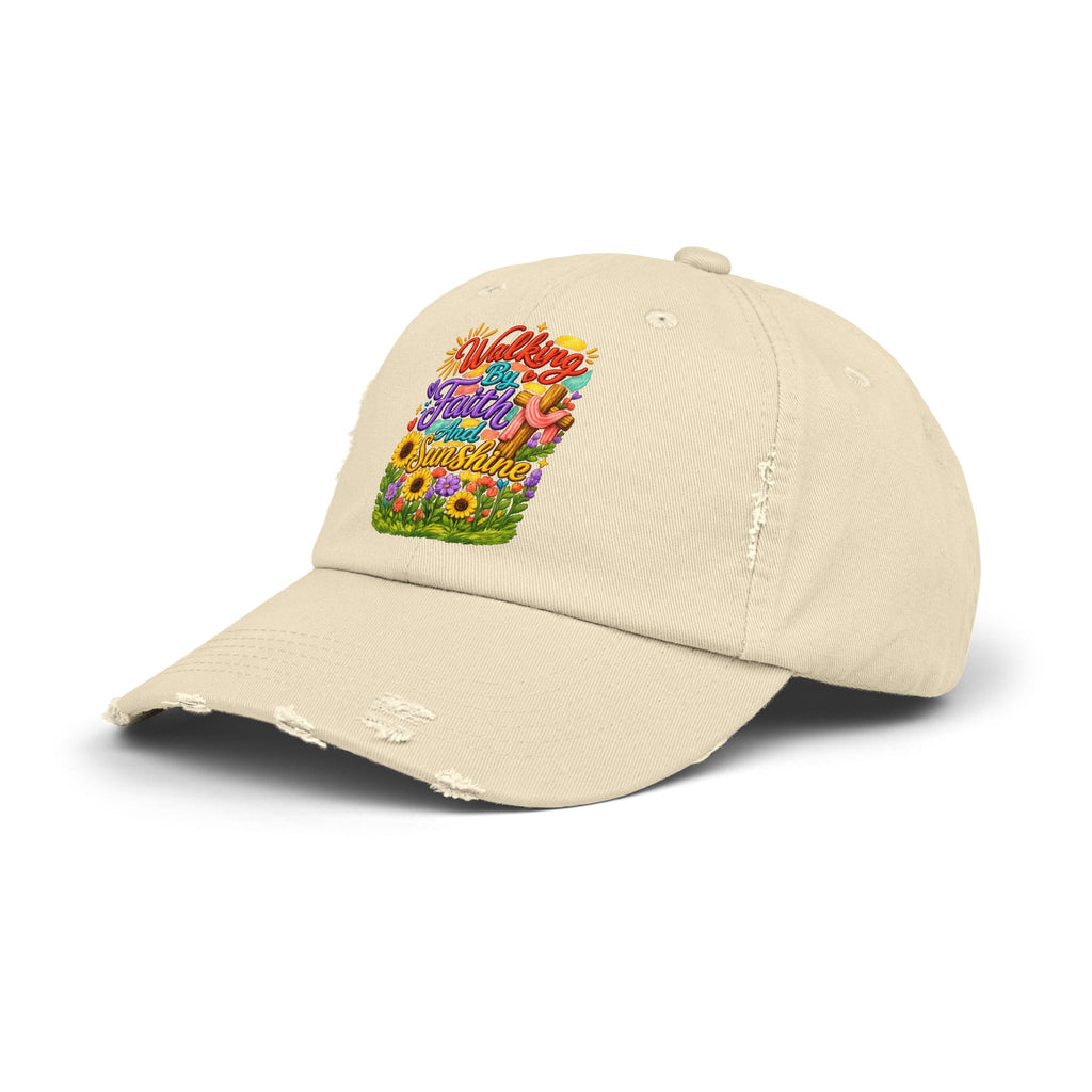 Walking by Faith and Sunshine Distressed Baseball Cap
