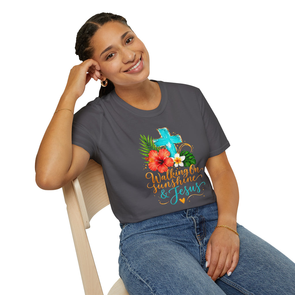 Walking on Sunshine & Jesus Floral Cross T-Shirt