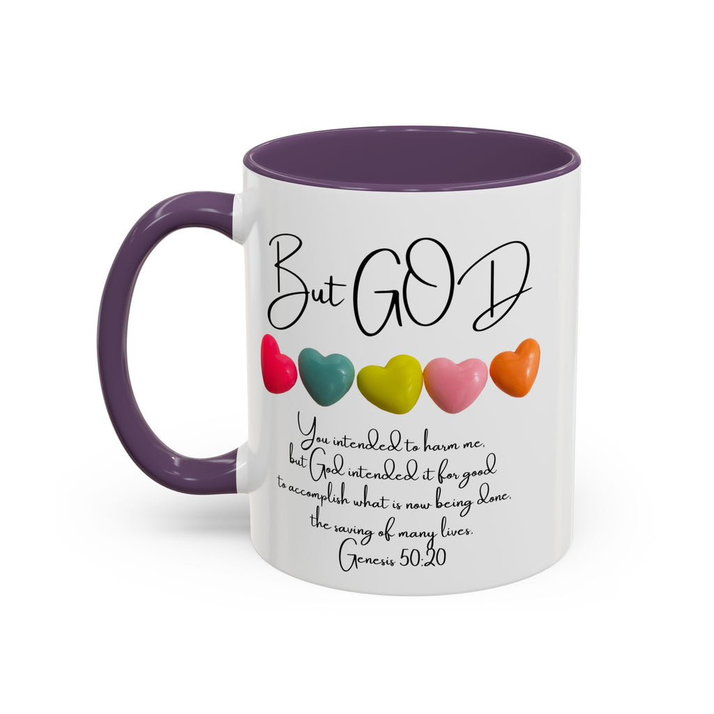 But God Scripture Coffee Mug — Genesis 50:20 Inspirational Heart Accent Mug (11/15oz)