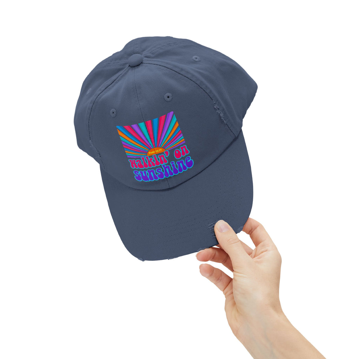 Walking On Sunshine Distressed Cap — Lords Glory with Lori Retro Rainbow Sun Trucker Hat