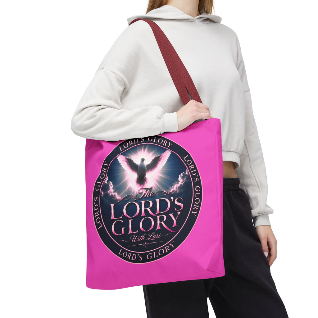 Religious Tote Bag - "The Lord's Glory with Lori" Pink All-Over-Print Christian Tote