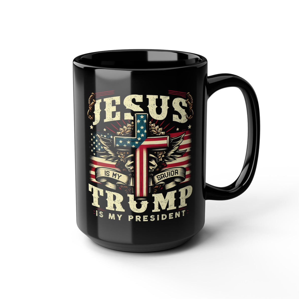 Jesus is My Savior Trump is My President Mug | Black Ceramic Coffee Cup