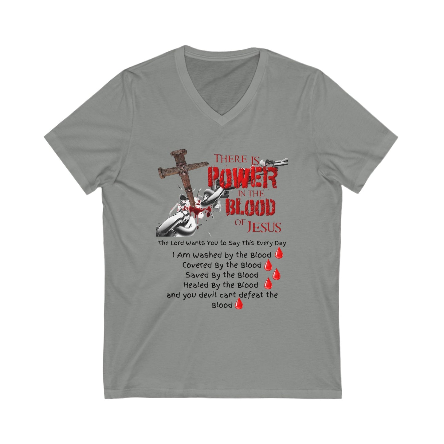 Saved by the Blood, The Power of the Blood, Woman's Jersey Short Sleeve V-Neck Tee