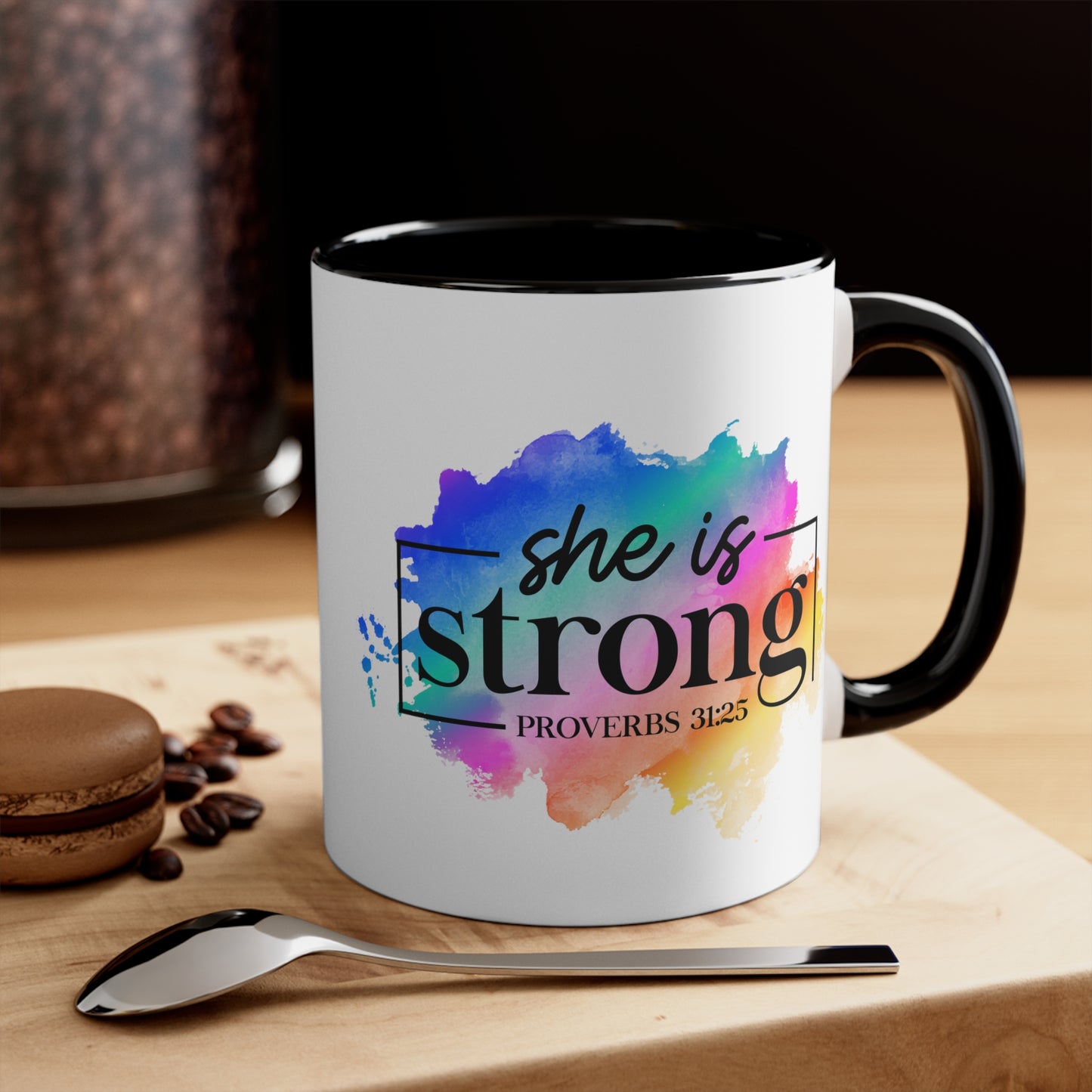 SHE IS STRONG - 5 Colors Accent Coffee Mug, 11oz