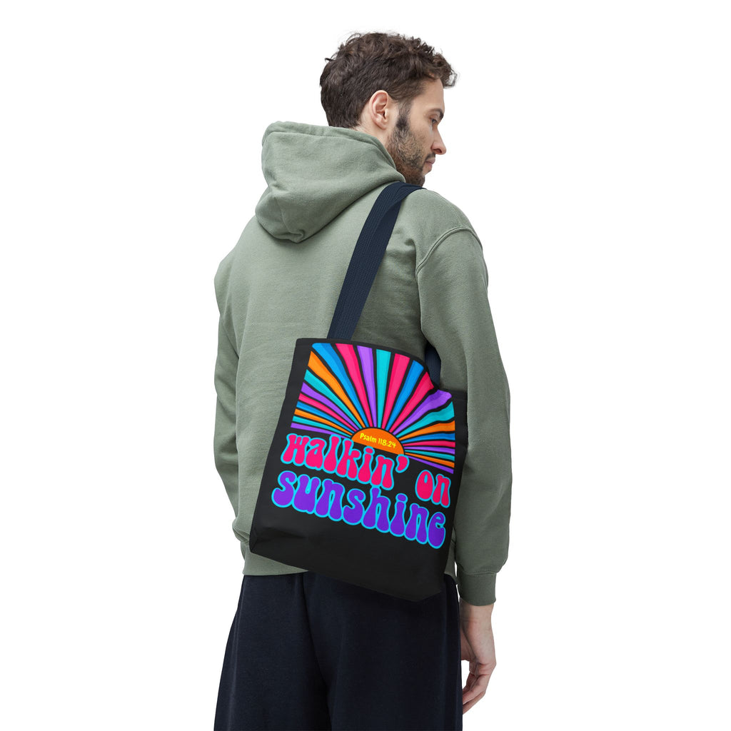 Lords Glory Sunrise Graphic Tote Bag — “Walkin' on Sunshine” Retro Psalm 118:24 Cotton AOP