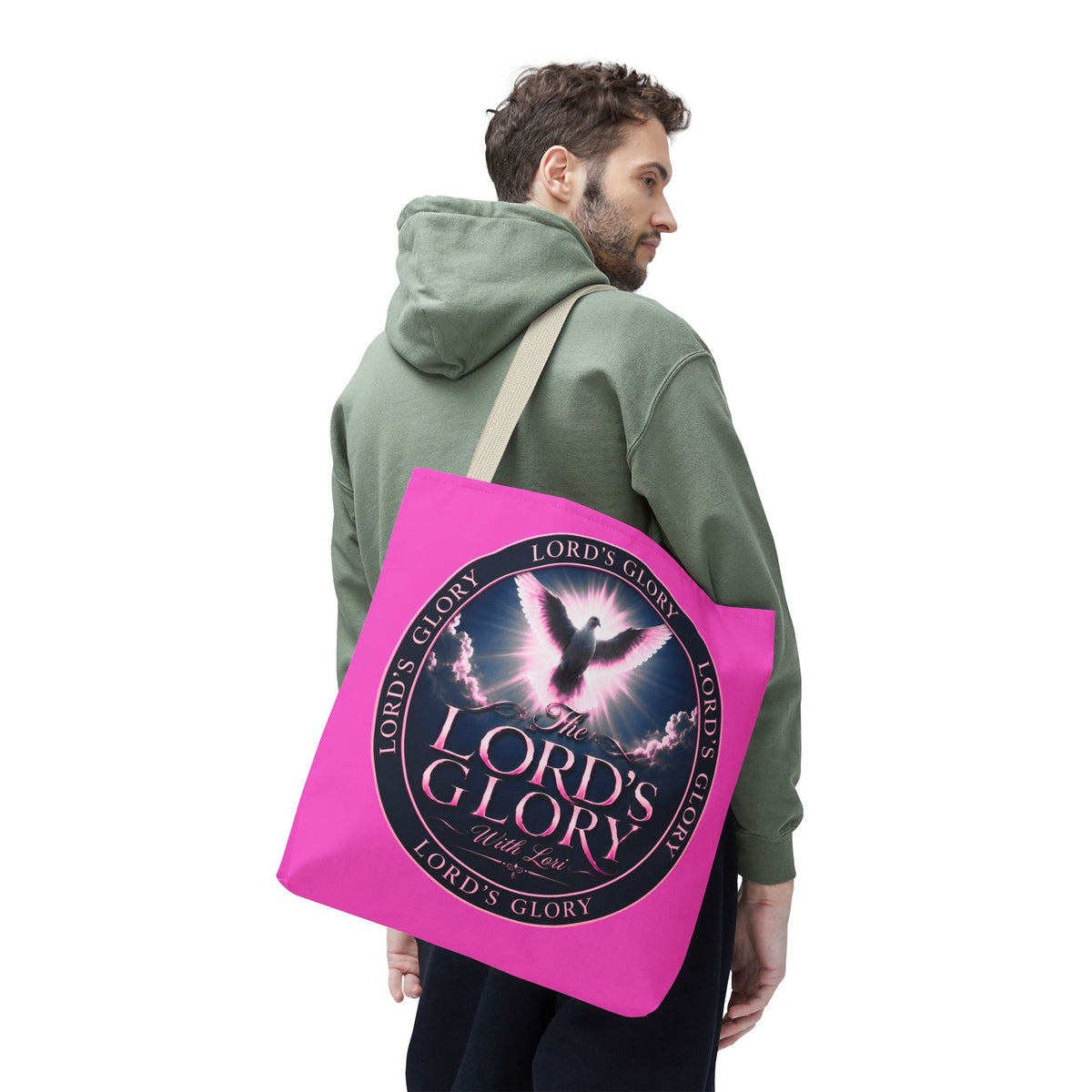 Religious Tote Bag - "The Lord's Glory with Lori" Pink All-Over-Print Christian Tote