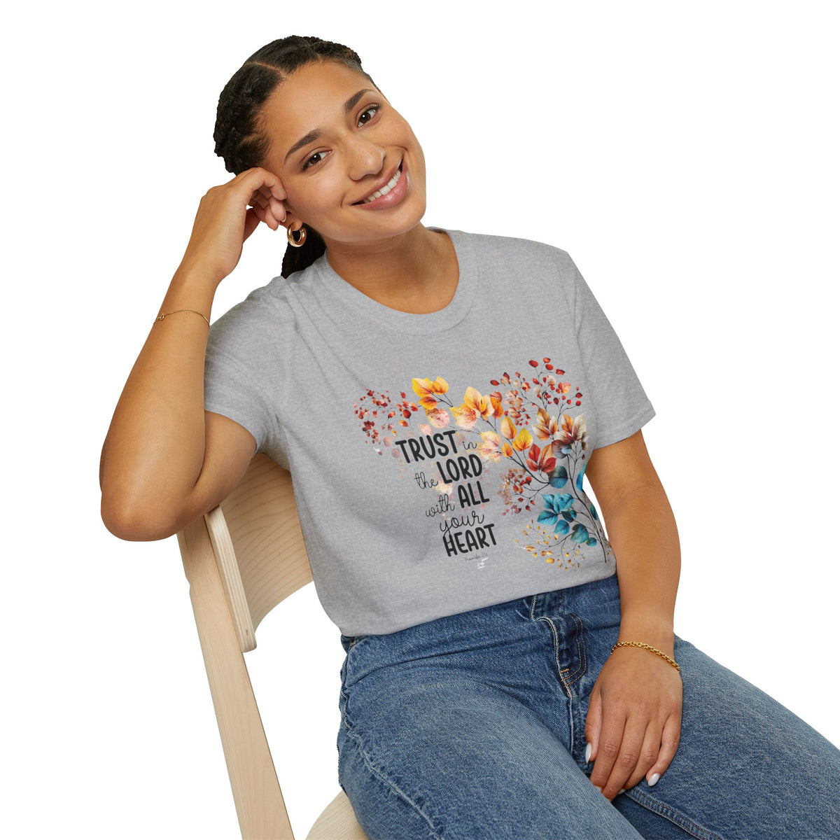 Trust the Lord with All Your Heart T-Shirt | Floral Scripture Design