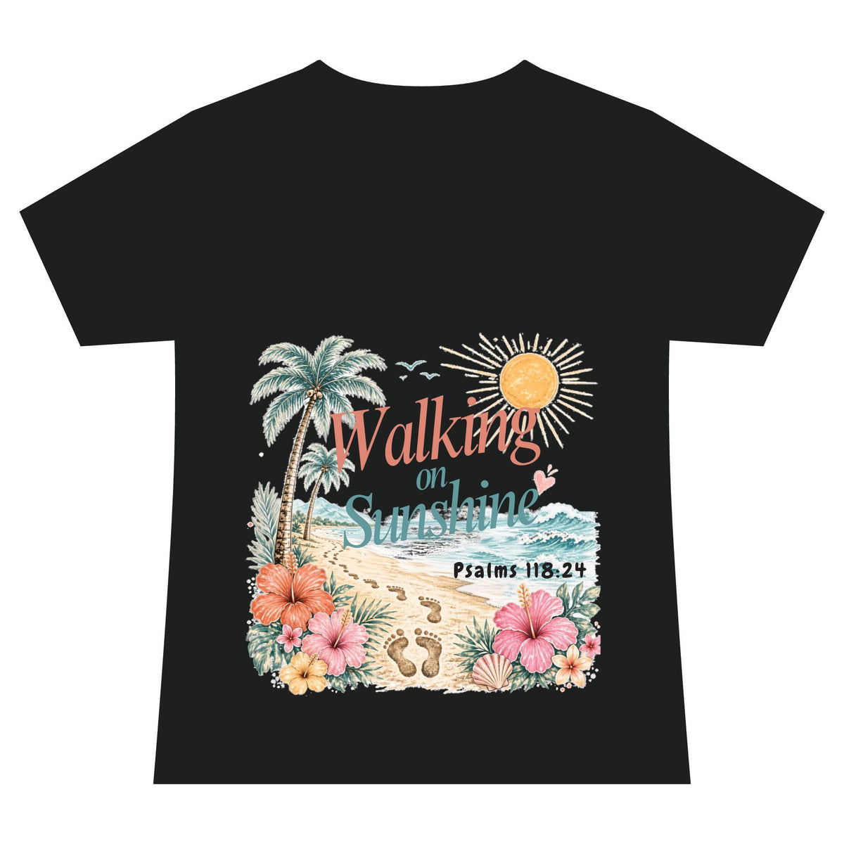 Beach Faith V-Neck Tee — "Walk on Sunshine" Psalms 118:24 Tropical Shirt