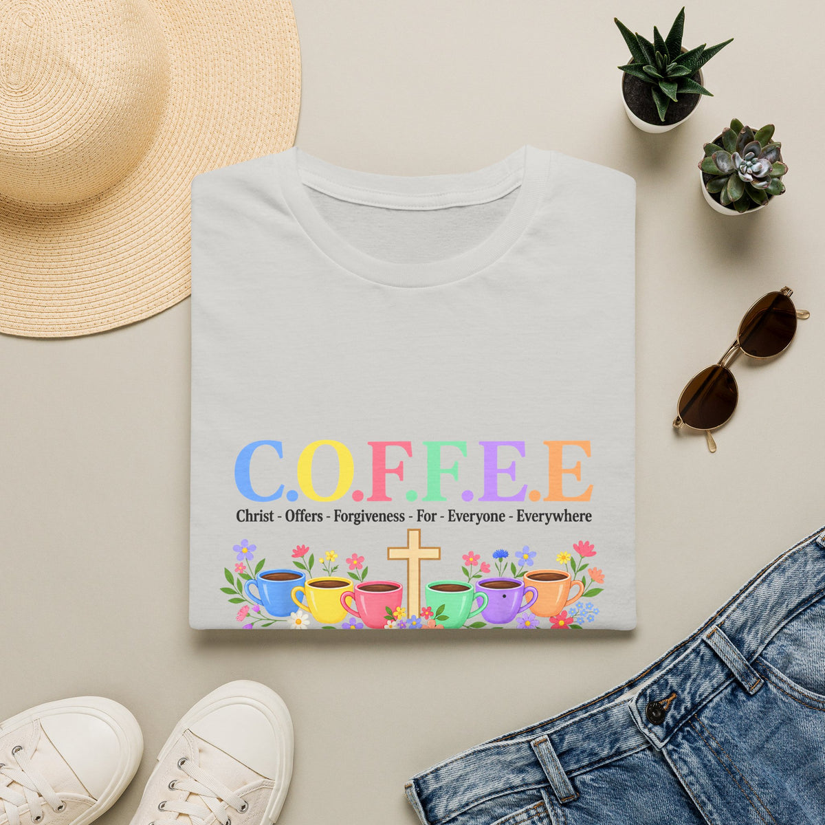 Coffee Lover Floral Graphic - C.o.f.f.e.e. (Christ - Offers - Forgiveness - For Everyone - Everywhere)  Softstyle T-Shirt