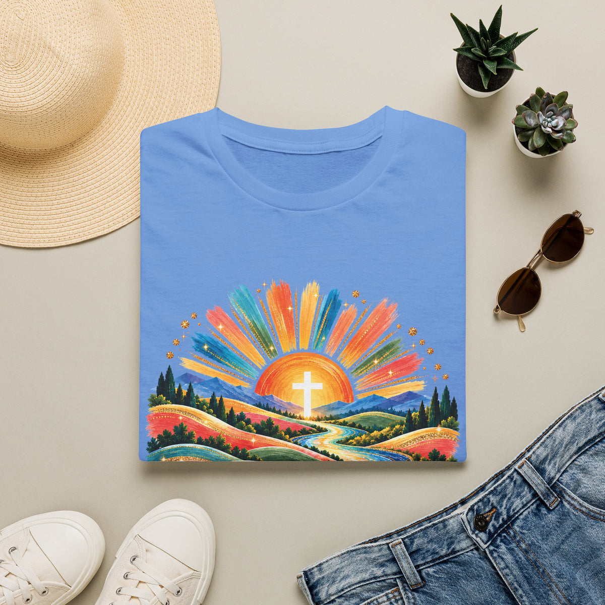Walking On Sunshine with Lords Glory - with Lori Faith and Hope Christian Sunrise T-Shirt