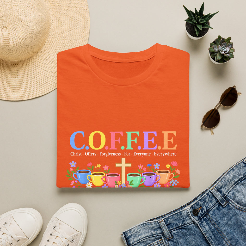 Coffee Lover Floral Graphic - C.o.f.f.e.e. (Christ - Offers - Forgiveness - For Everyone - Everywhere)  Softstyle T-Shirt