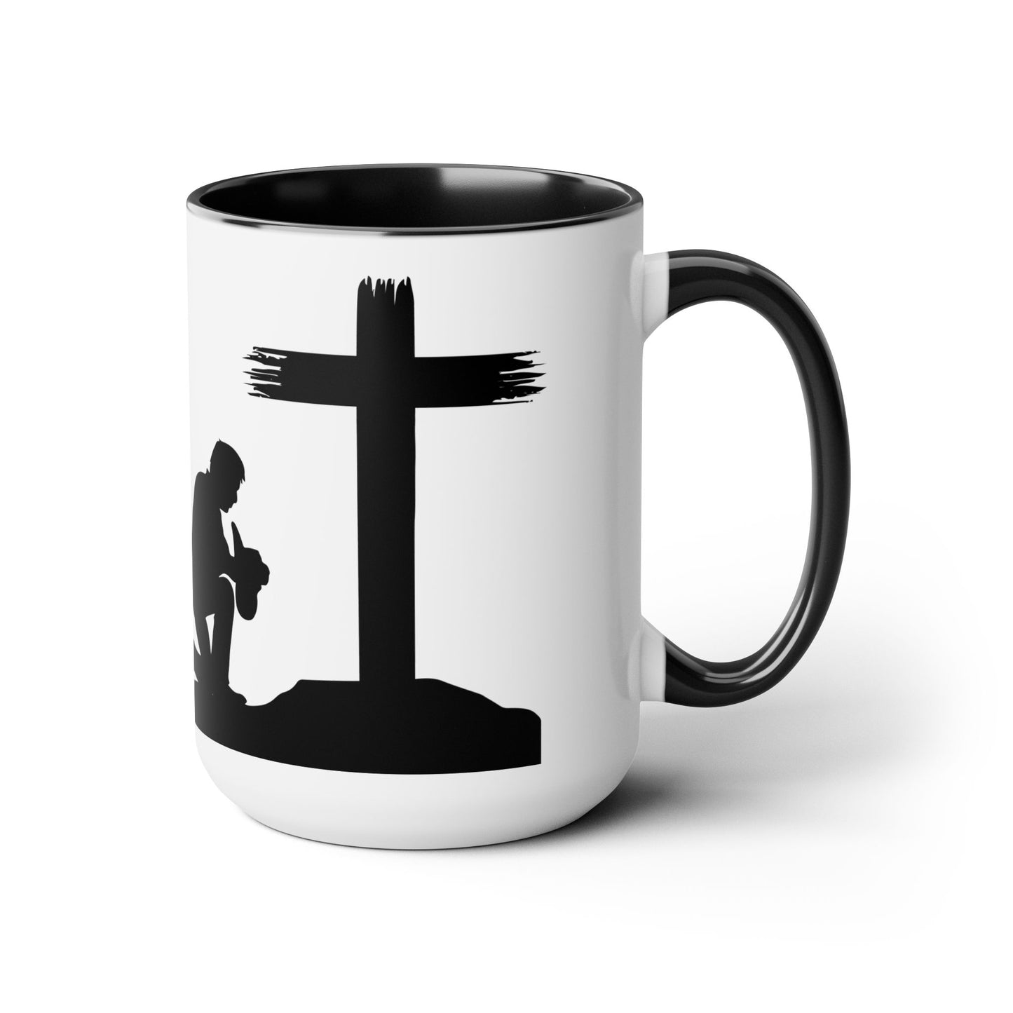 Cowboy Praying to GOD Two-Tone Coffee Mugs, 15oz