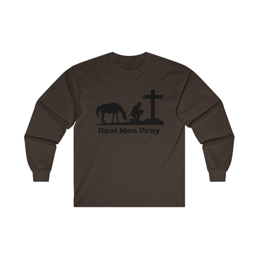 Real Men Pray Cowboys Front and Back Side - Ultra Cotton Long Sleeve Tee