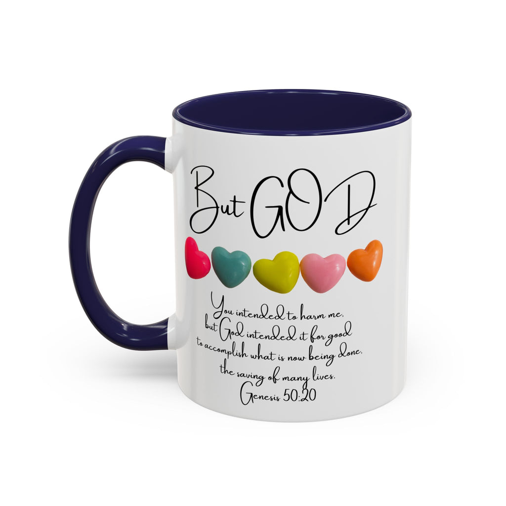 But God Scripture Coffee Mug — Genesis 50:20 Inspirational Heart Accent Mug (11/15oz)