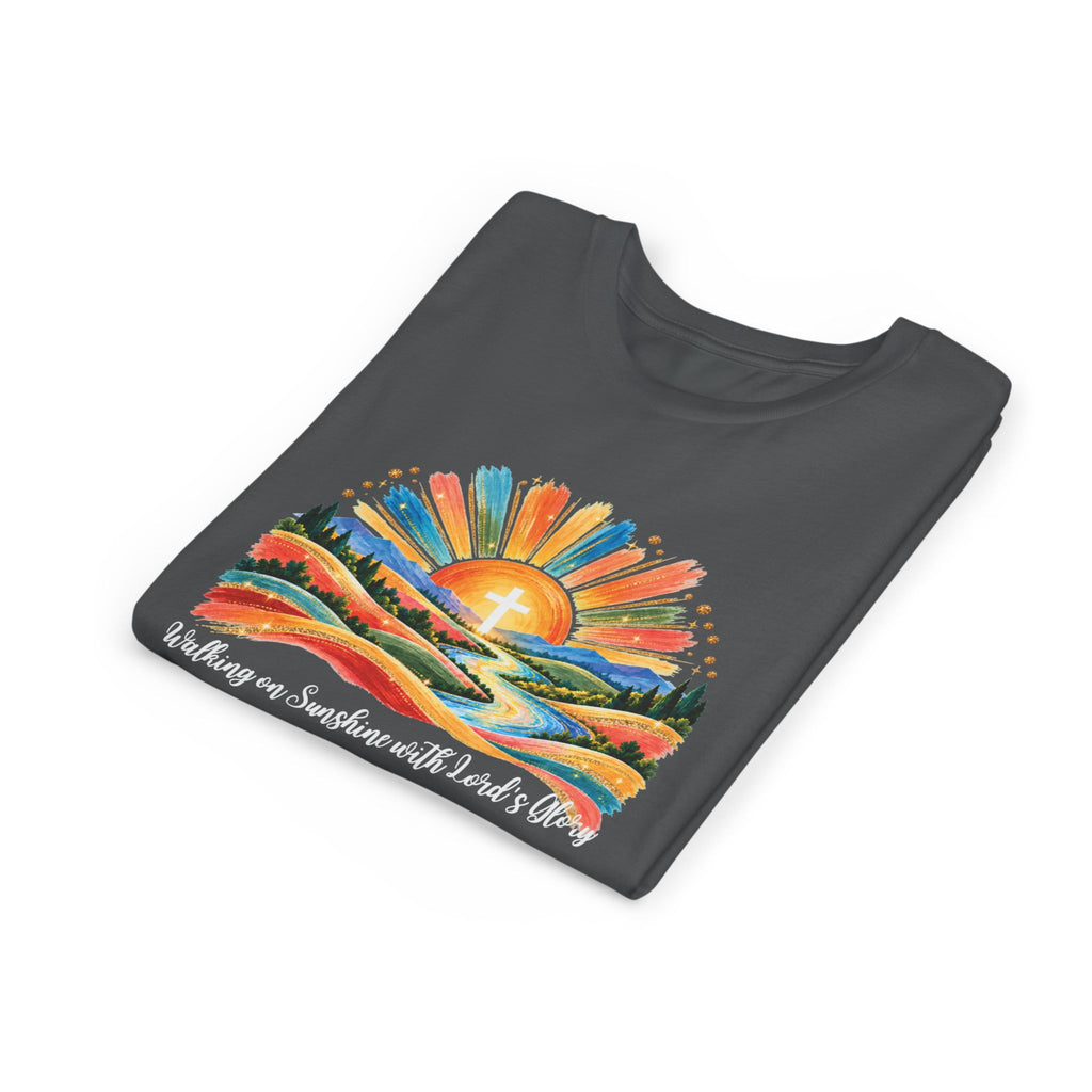 Youth Short Sleeve Tee – Walking On Sunshine with Lords Colorful Christian Sunrise Faith Shirt