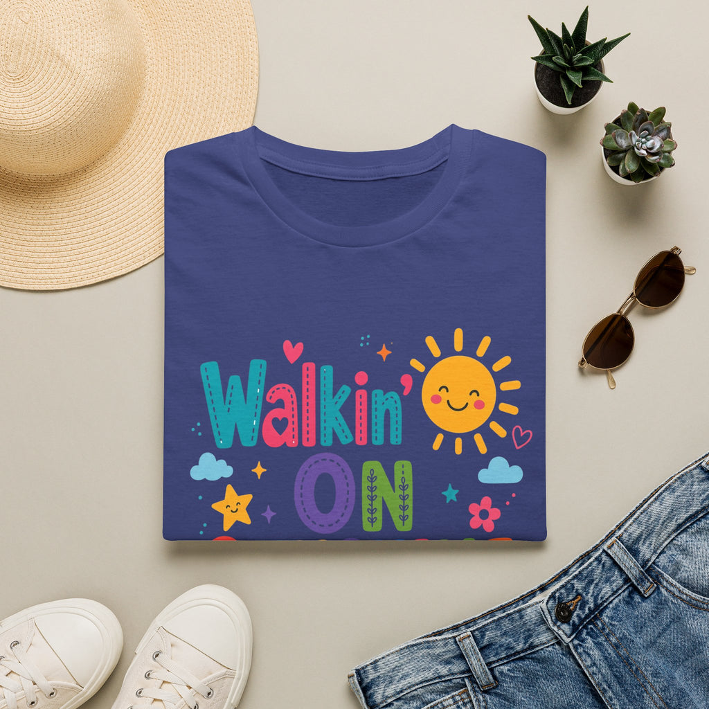 T-Shirt — "Walkin' on Sunshine" Bright Retro Sun Graphic Tee ‭‭Psalms‬ ‭118‬:‭24‬ ‭