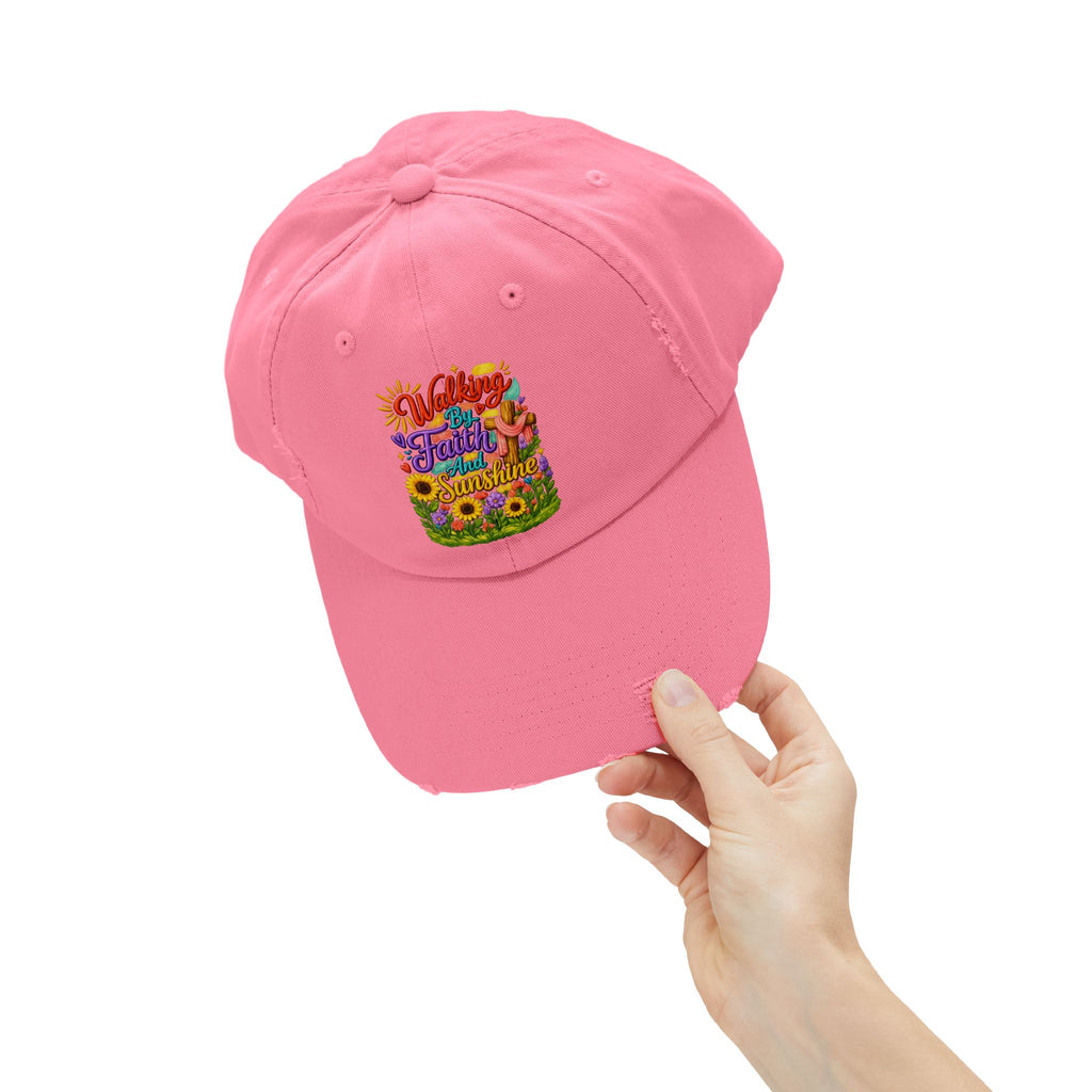 Walking by Faith and Sunshine Distressed Baseball Cap