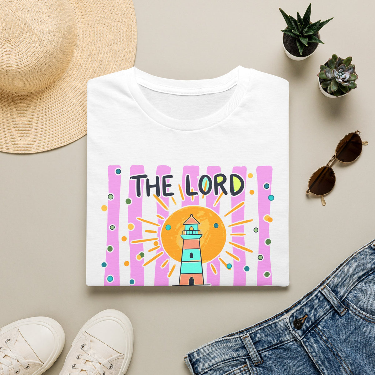 The Lord Is My Light Lighthouse Christian T-Shirt — Psalm 27:1  Inspirational Tee