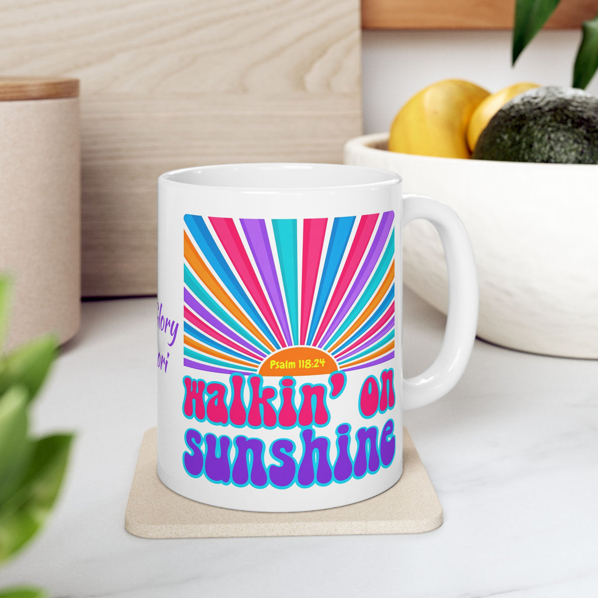 Walking on Sunshine Christian Coffee Mug — "Lord's Glory with Lori" Colorful Sunrise Faith Mug (11oz, 15oz)