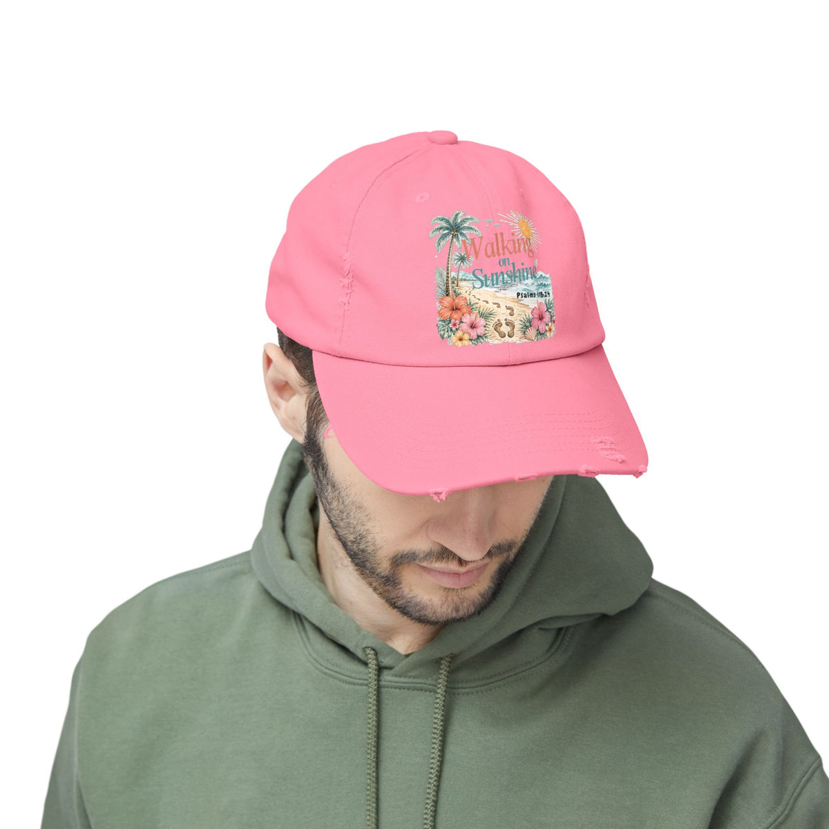 Distressed Cap — "Walk on Sunshine" Tropical Beach Baseball Hat Psalms 118:24