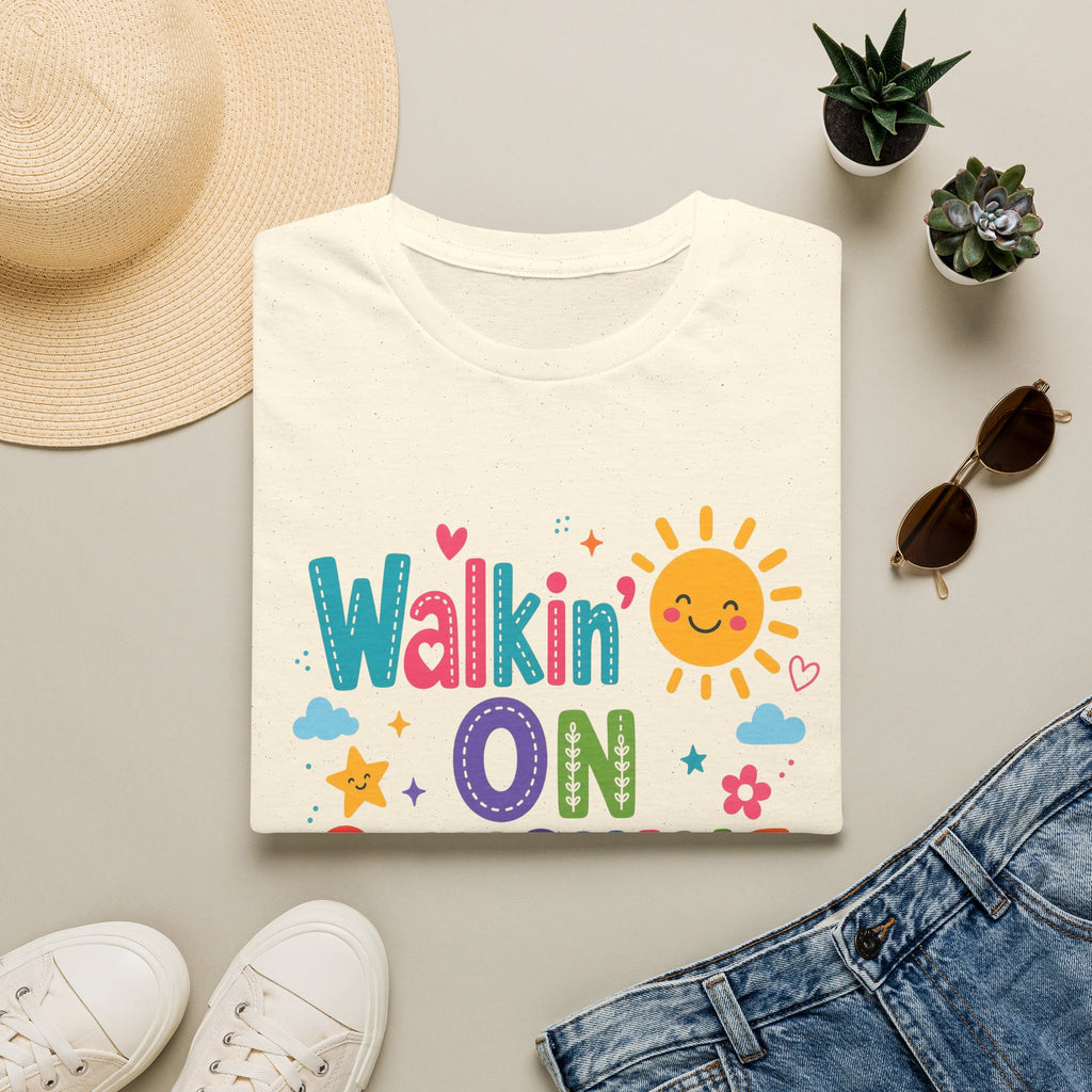 T-Shirt — "Walkin' on Sunshine" Bright Retro Sun Graphic Tee ‭‭Psalms‬ ‭118‬:‭24‬ ‭