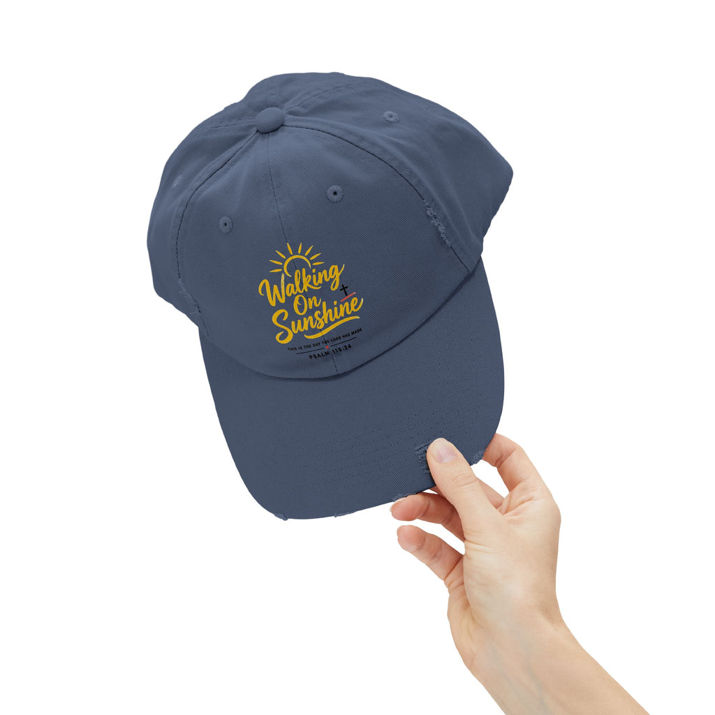 Walking on Sunshine Distressed Cap – Christian Sunshine Baseball Hat (Psalm 118:24)