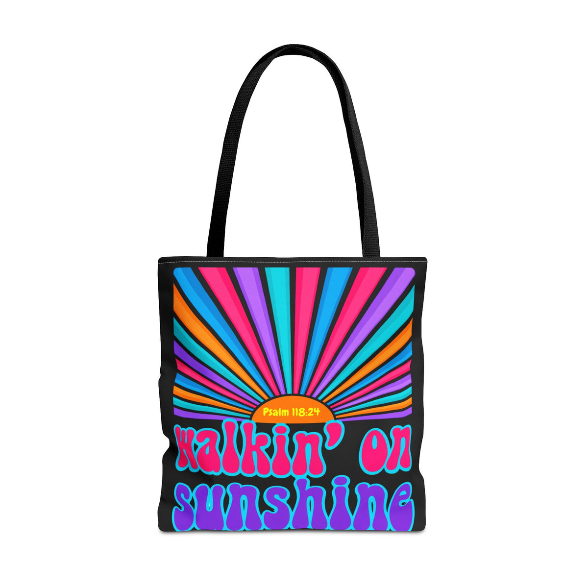 Lords Glory Sunrise Graphic Tote Bag — “Walkin' on Sunshine” Retro Psalm 118:24 Cotton AOP