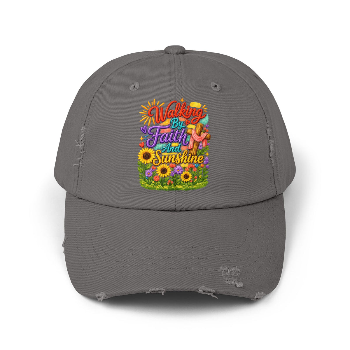Walking by Faith and Sunshine Distressed Baseball Cap