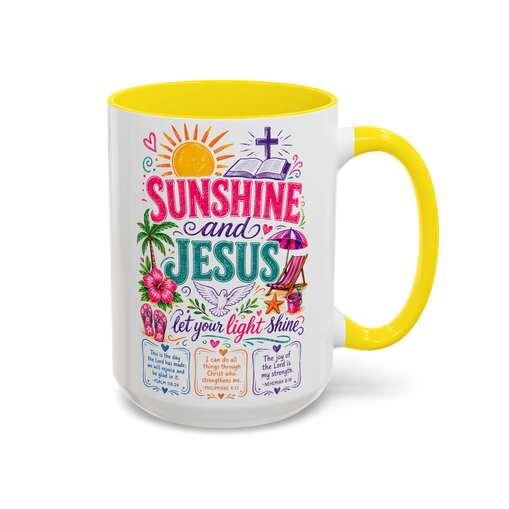 Sunshine and Jesus Coffee Mug — Faith-Inspired Beach Vibe Accent Mug (11/15oz)