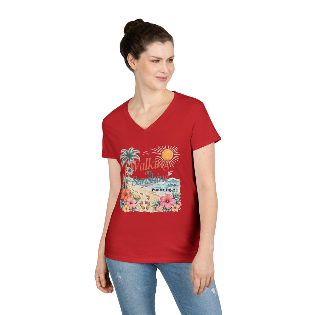 Walking on Sunshine V-Neck T-Shirt — Floral Beach Christian Psalm Tee