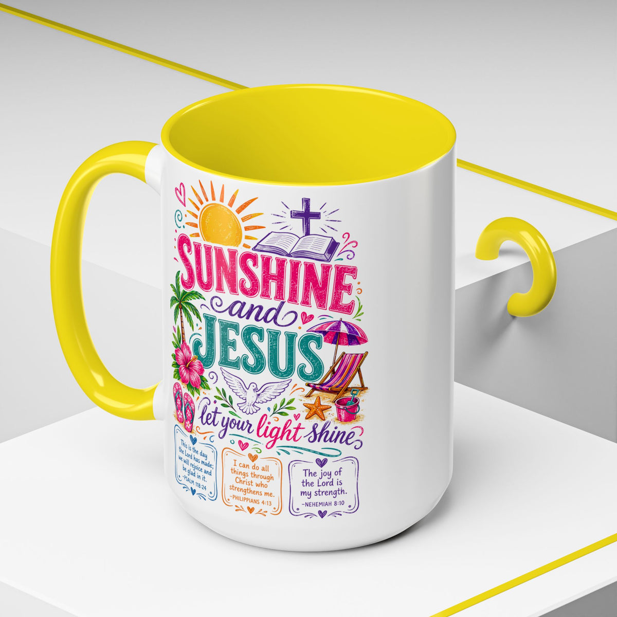 Sunshine and Jesus Coffee Mug — Faith-Inspired Beach Vibe Accent Mug (11/15oz)
