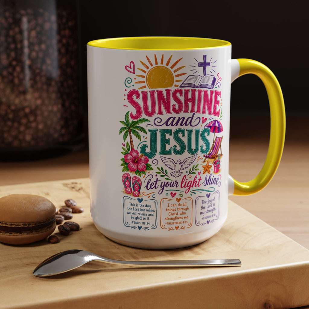 Sunshine and Jesus Coffee Mug — Faith-Inspired Beach Vibe Accent Mug (11/15oz)