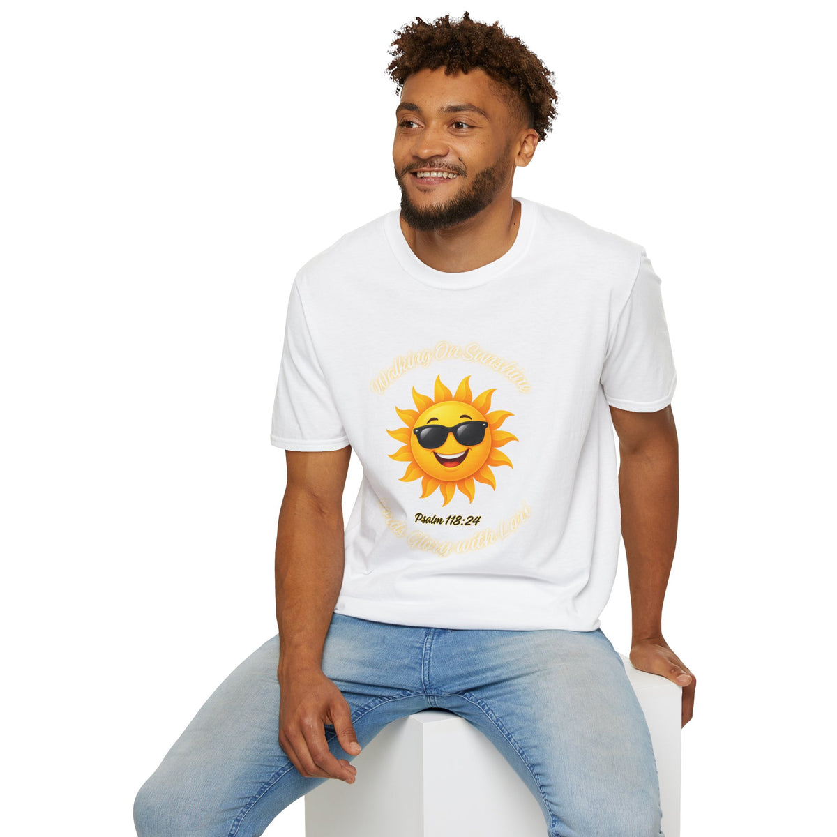 Sunshine Smiles T-Shirt — Sunglasses Sun with Psalm 118:24 Inspirational Tee