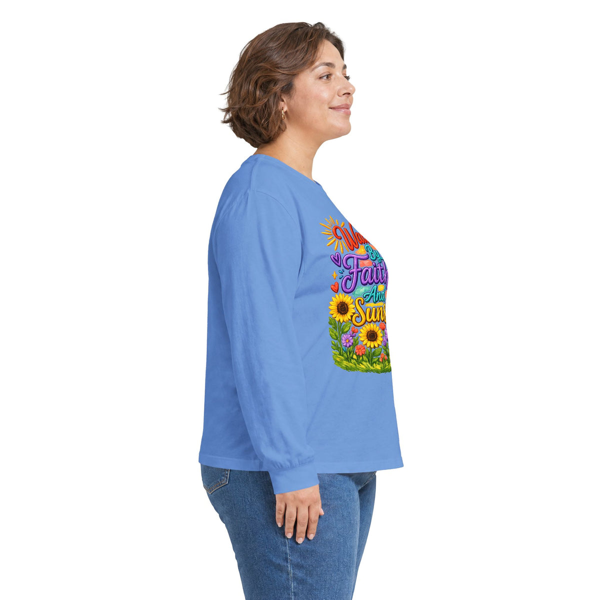 “Walking on Faith and Sunshine” Floral Long Sleeve Tee