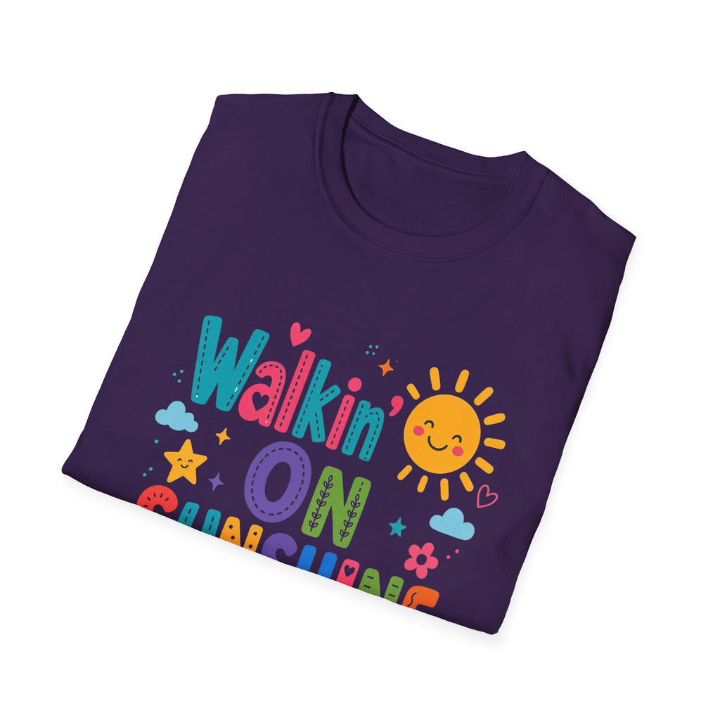 T-Shirt — "Walkin' on Sunshine" Bright Retro Sun Graphic Tee ‭‭Psalms‬ ‭118‬:‭24‬ ‭