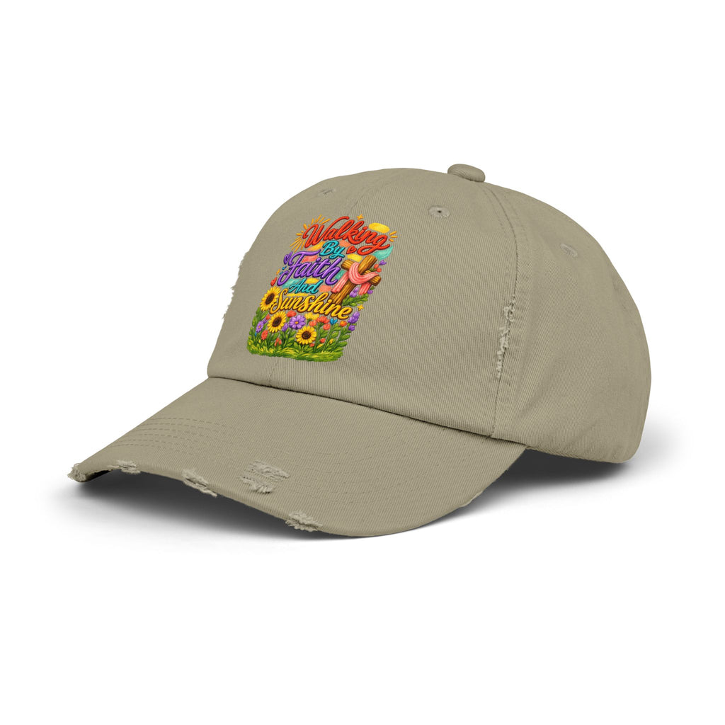 Walking by Faith and Sunshine Distressed Baseball Cap
