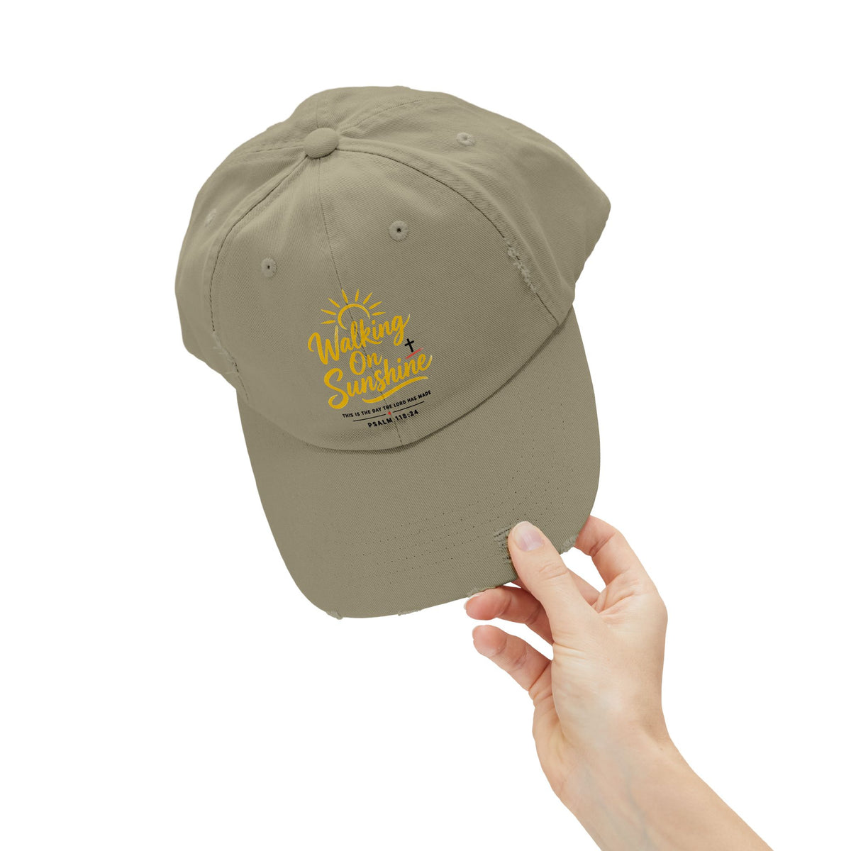 Walking on Sunshine Distressed Cap – Christian Sunshine Baseball Hat (Psalm 118:24)