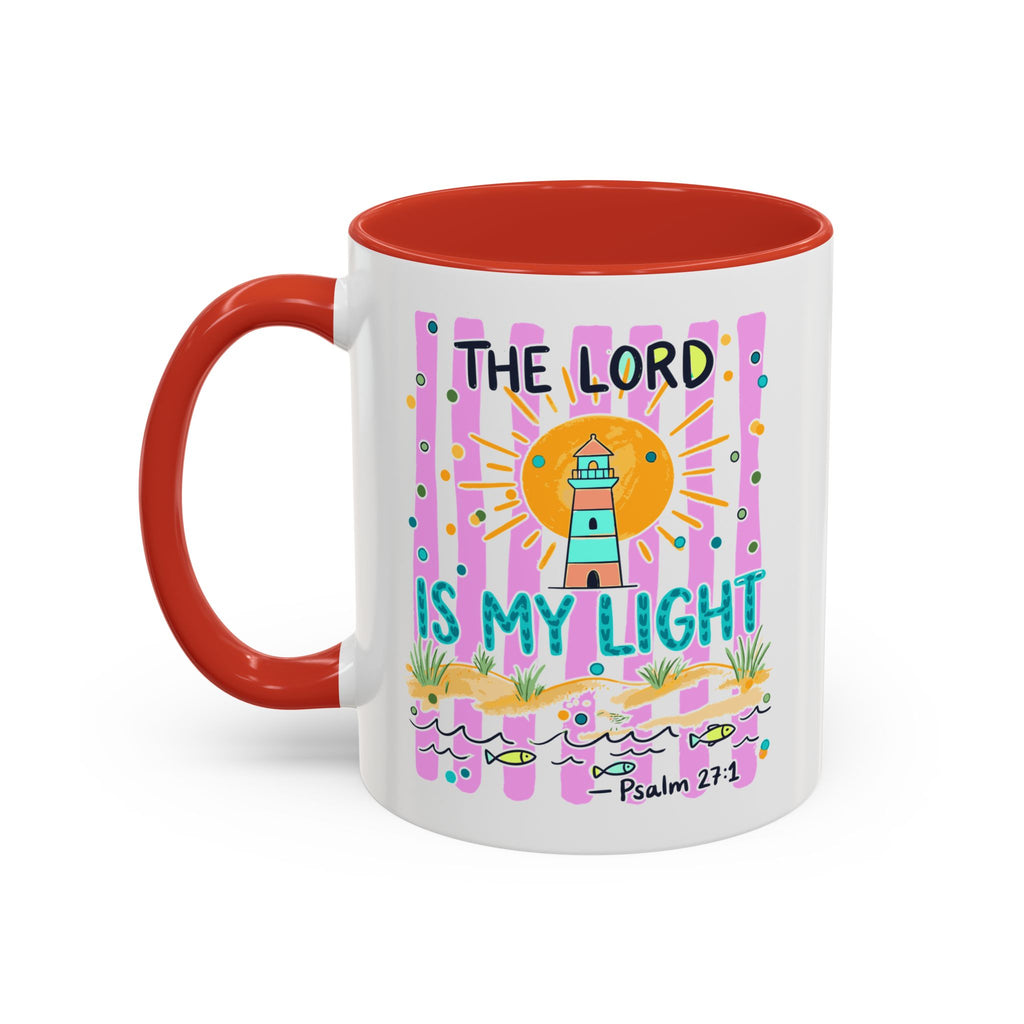 Christian Coffee Mug - "The Lord Is My Light" Lighthouse Psalm 27:1 Accent Mug
