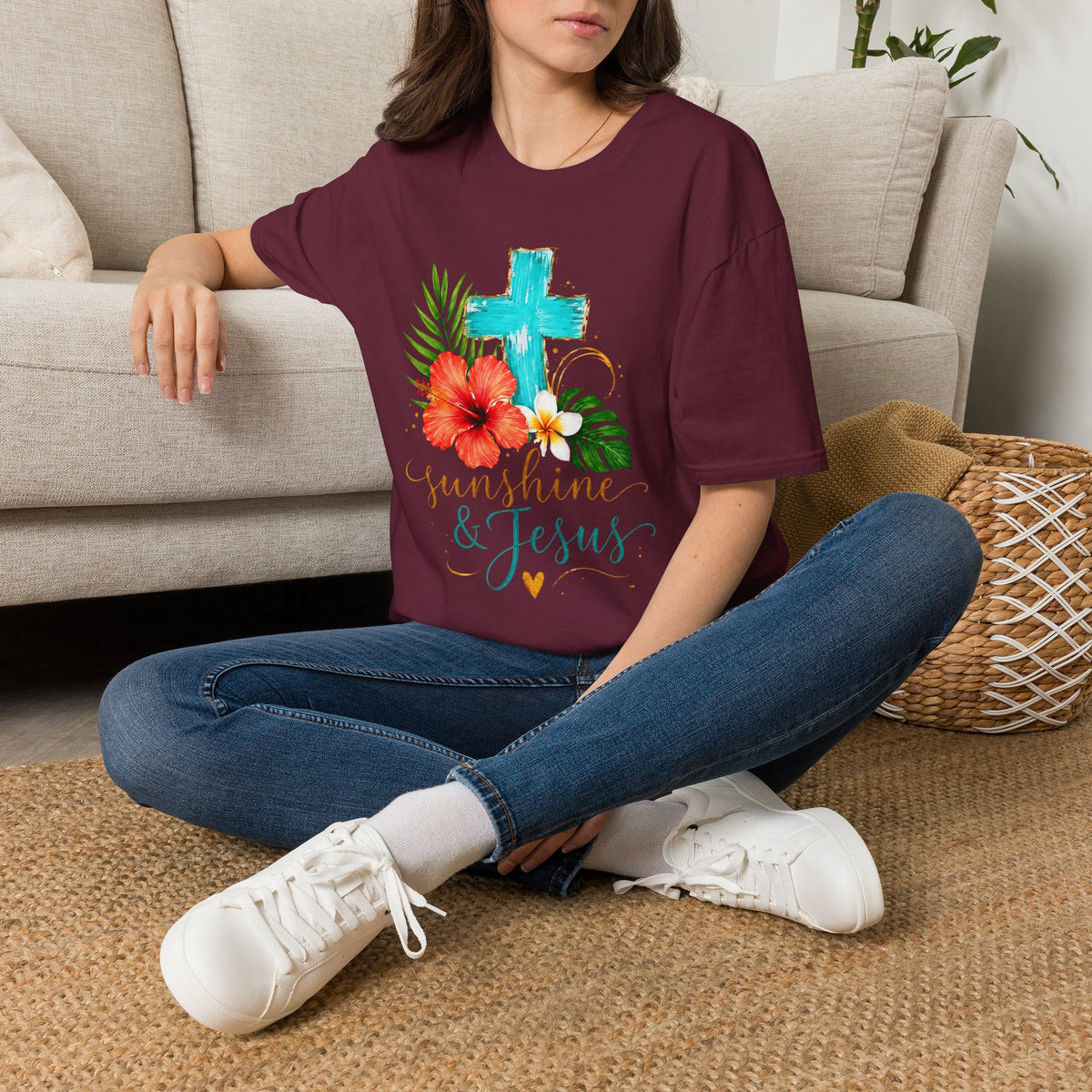 Sunshine & Jesus T-Shirt — Tropical Cross Christian Tee