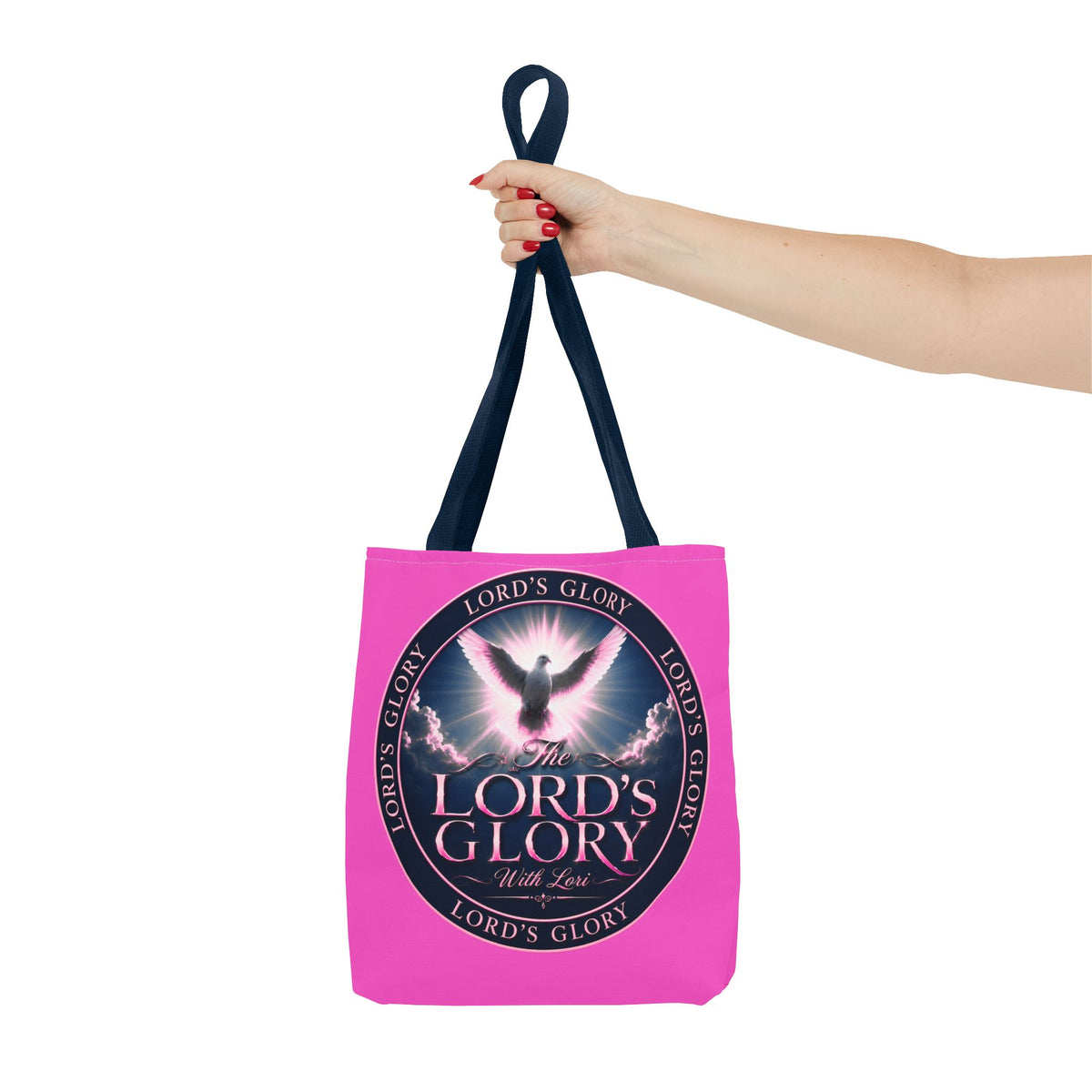 Religious Tote Bag - "The Lord's Glory with Lori" Pink All-Over-Print Christian Tote