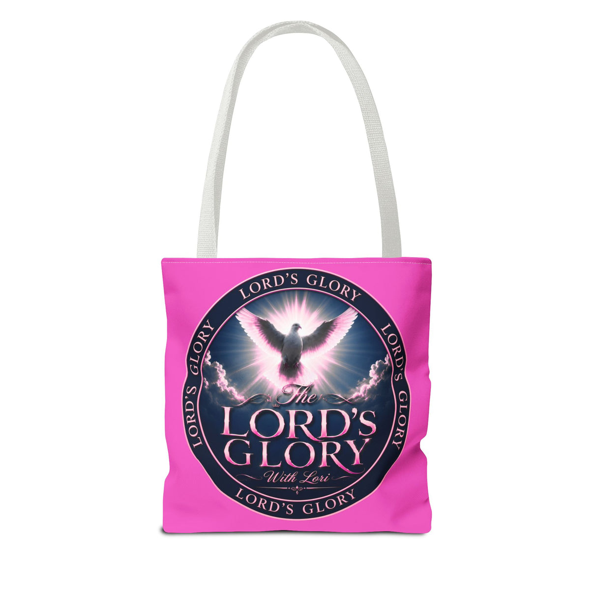 Religious Tote Bag - "The Lord's Glory with Lori" Pink All-Over-Print Christian Tote