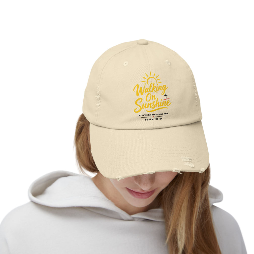 Walking on Sunshine Distressed Cap – Christian Sunshine Baseball Hat (Psalm 118:24)