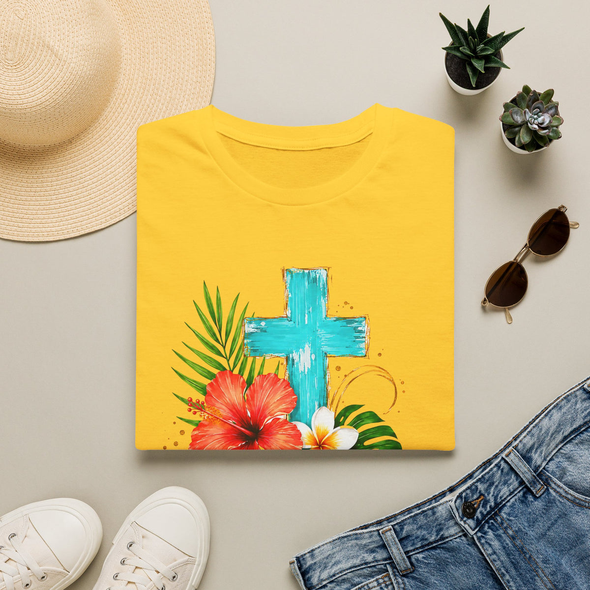Sunshine & Jesus T-Shirt — Tropical Cross Christian Tee