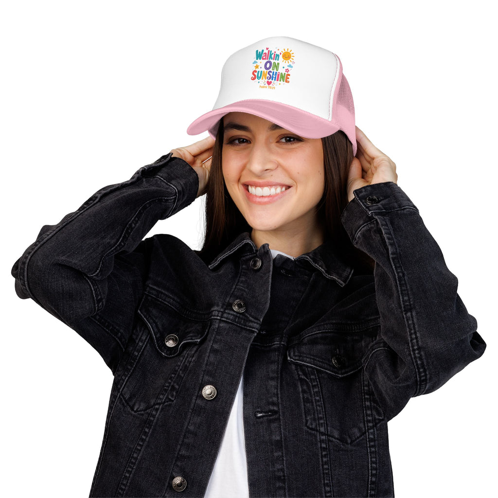 Walkin' on Sunshine Foam Trucker Hat — Retro Colorful Sunshine Design Psalm 118:24