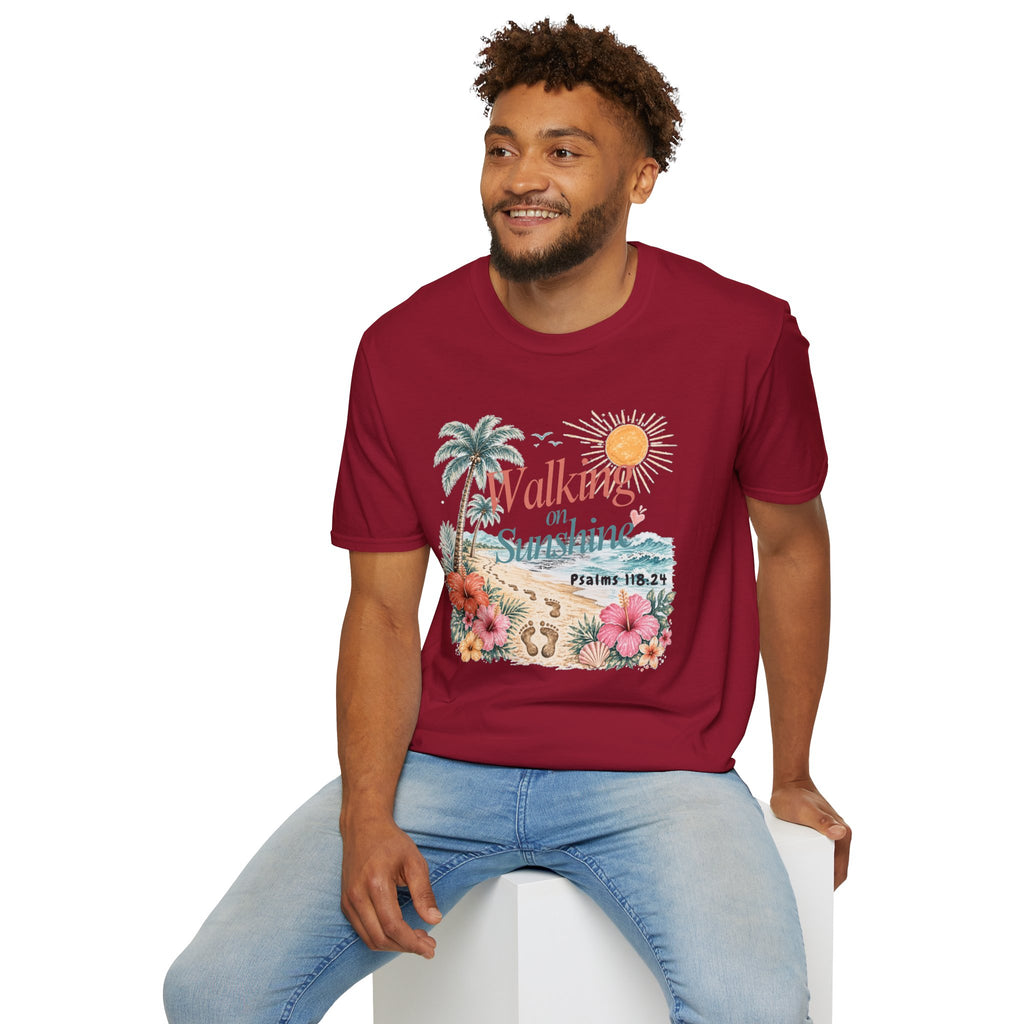 Walking on Sunshine T-Shirt — Tropical Floral Psalms 118:24 Tee