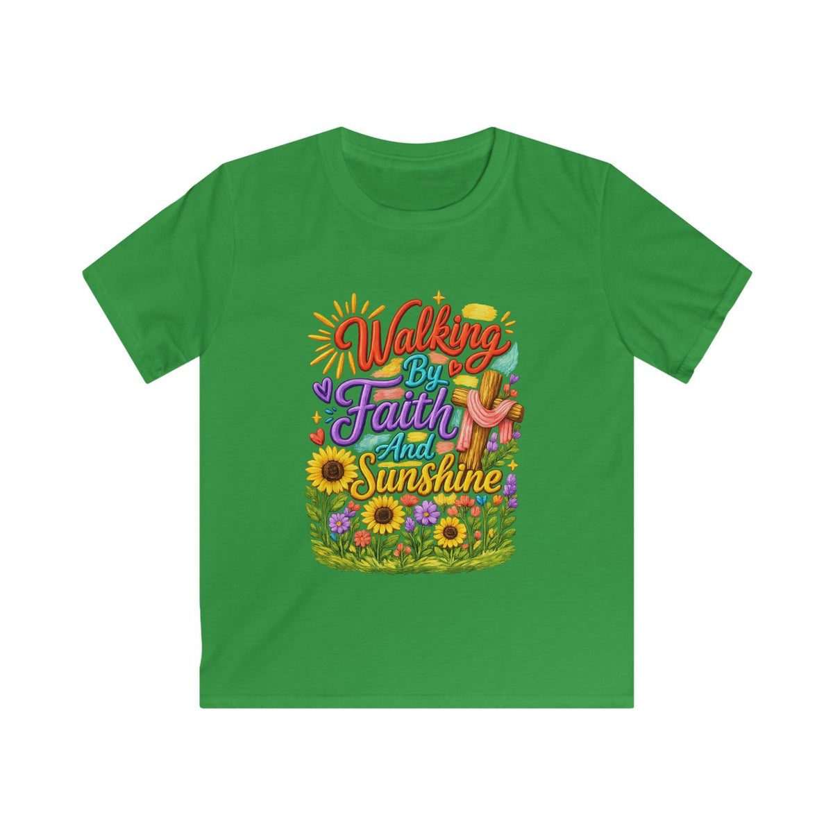 Kids T‑Shirt – "Walking by Faith and Sunshine" Colorful Floral Tee