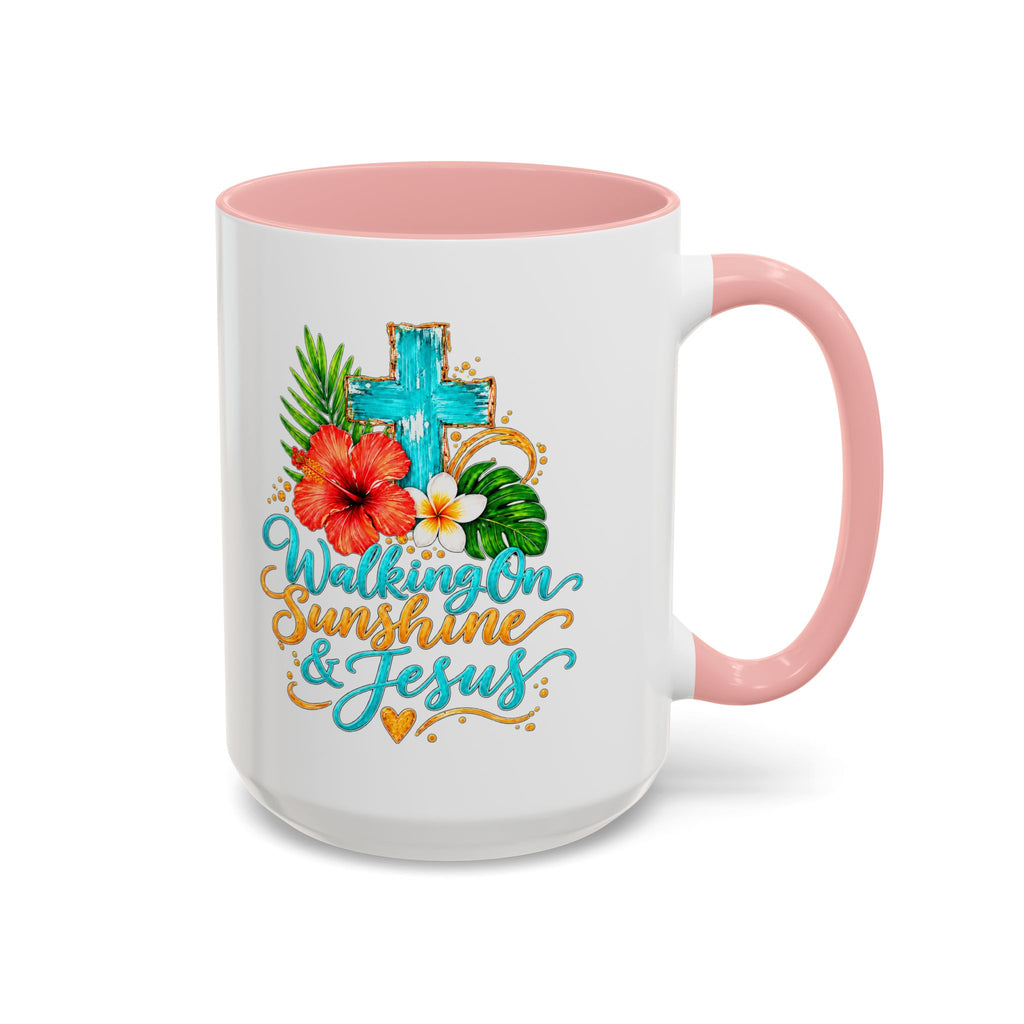 Walking on Sunshine & Jesus Coffee Mug – Floral Cross Accent Mug