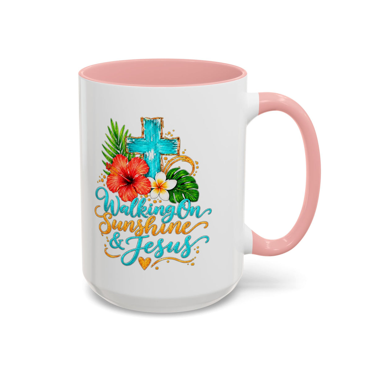 Walking on Sunshine & Jesus Coffee Mug – Floral Cross Accent Mug