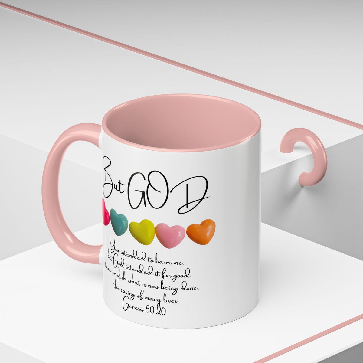 But God Scripture Coffee Mug — Genesis 50:20 Inspirational Heart Accent Mug (11/15oz)
